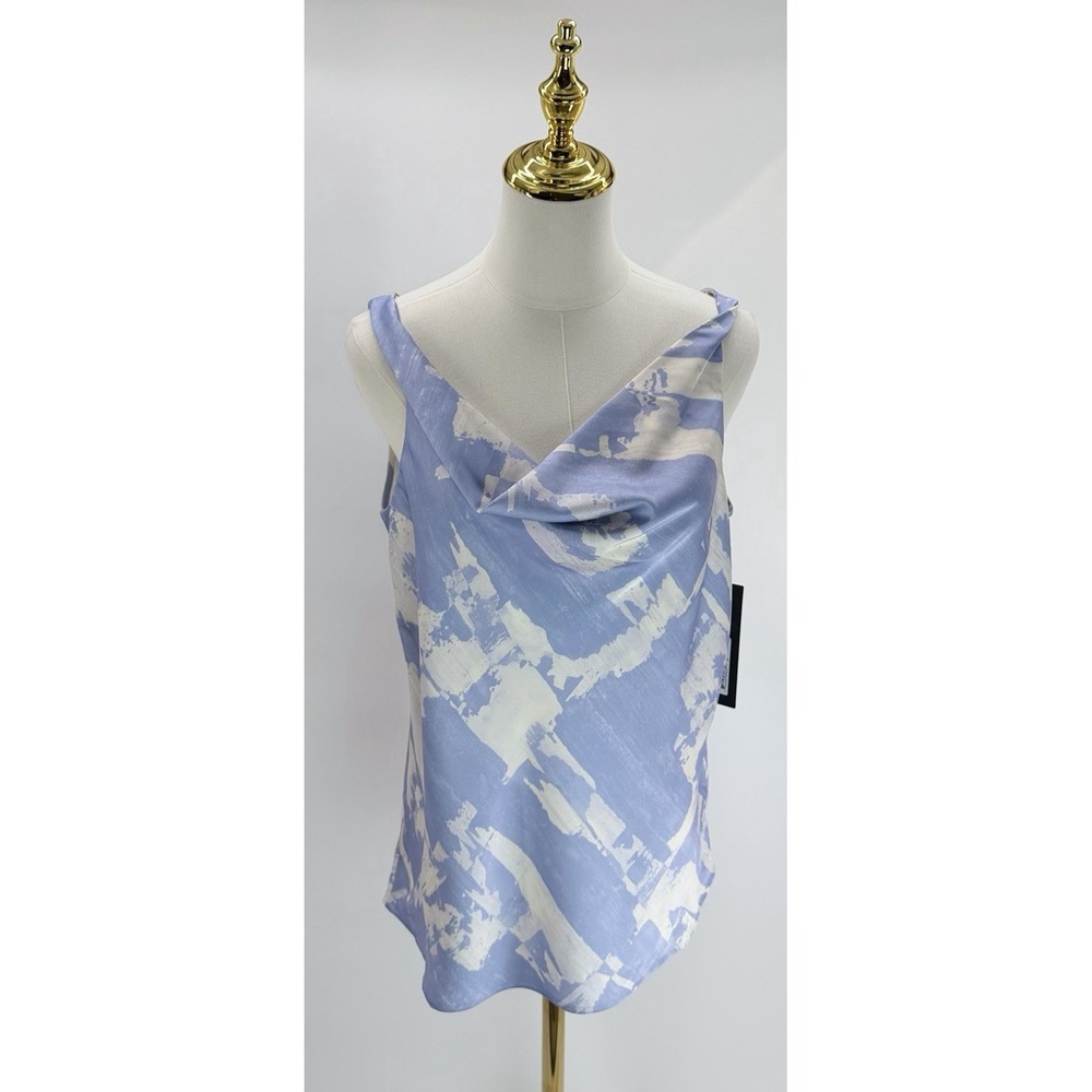 Donna Karan New York Women's Printed Cowl Neck Sleeveless Glacial Blue Medium M
